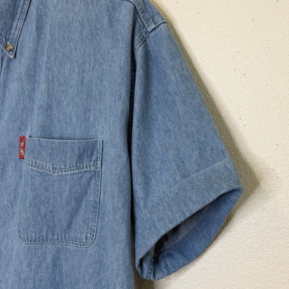 Vintage Denim Looney Tunes Acme Clothing Co. Embroidered Button Up Shirt Size XL